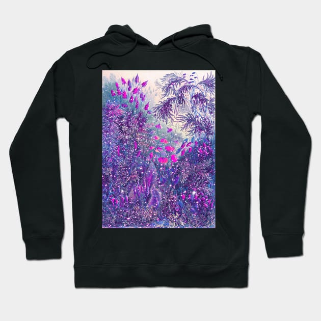 Purple face mask magic forest fairytale floral design with pink flowers Hoodie by designsbyxarah